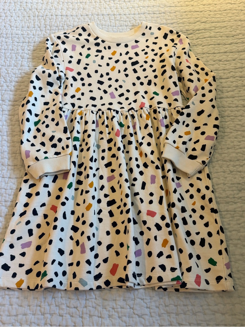 Hanna Andersson Cream Dress with Black Spots and Multicolor Speckles